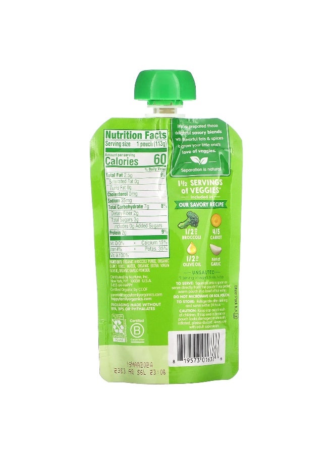 Happy Family Organics Happy Family Organics, Happy Baby, 6+ Months, Organic Broccoli & Carrots with Olive Oil + Garlic, 4 oz (113 g)  - Image 2