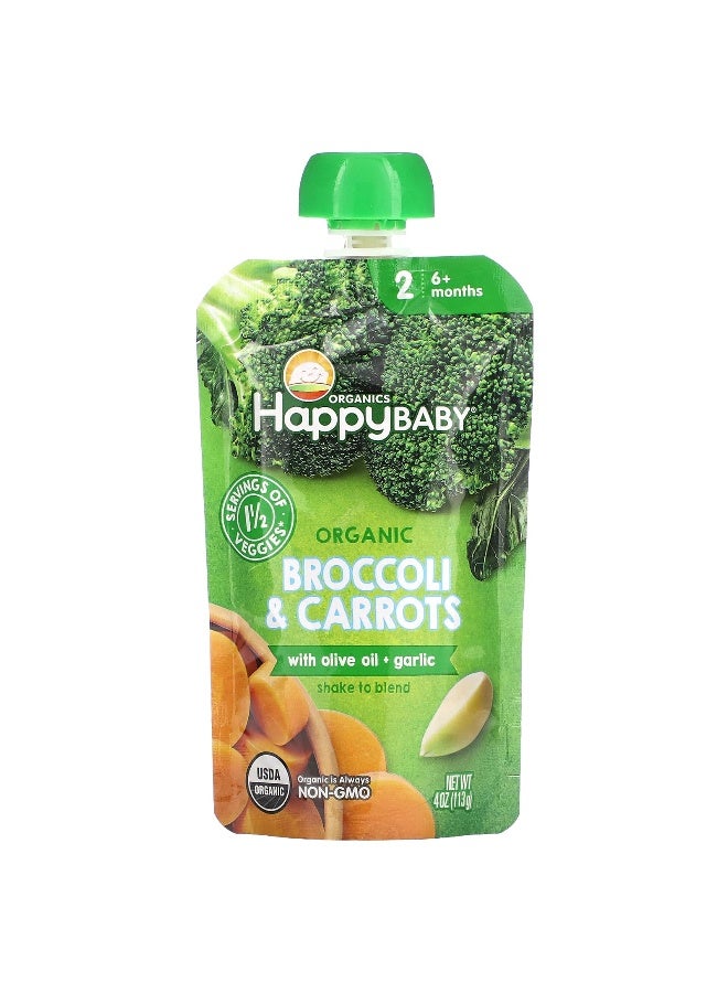 Happy Family Organics Happy Family Organics, Happy Baby, 6+ Months, Organic Broccoli & Carrots with Olive Oil + Garlic, 4 oz (113 g)  - Image 1