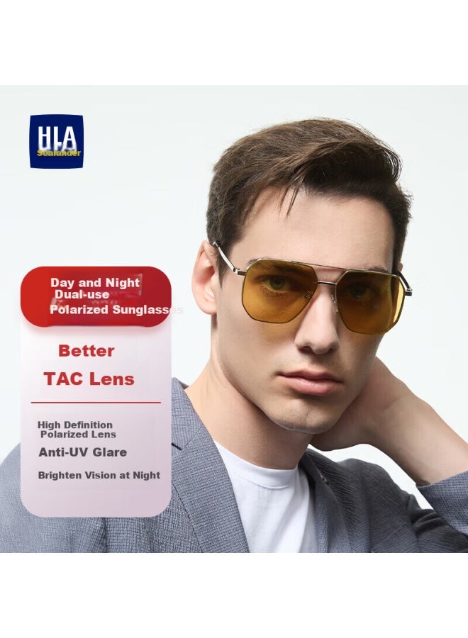 Hla Day And Night Dual-use Polarized Sungl Color-changing Sunshade Sungl For Men Night Vision Gl For Driving Special Gift Silver - Image 1