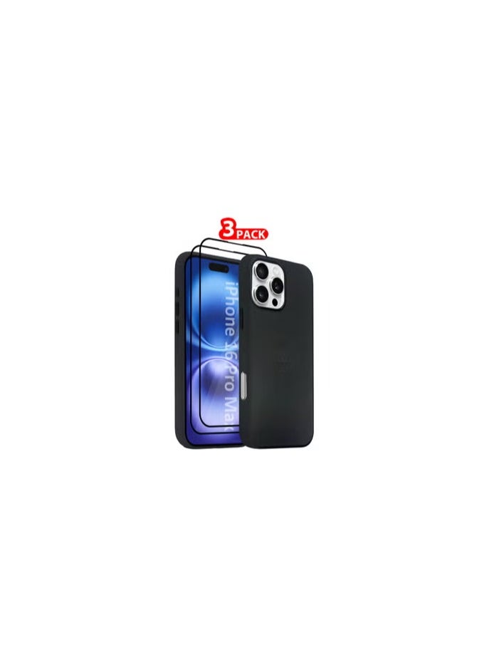 کاتانس - (for Apple iPhone 16 Pro Max) 3Packs, Leather Case Compatible with Magsafe Anti-Scratch Leather Case Shockproof Drop Proof Protective Slim Case with 3D Screen Protector - Black - Image 1