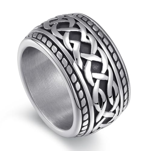 ENHONG Men's Vintage Stainless Steel Celtic Wedding Bands Prime Wide Band Ring 9 - Image 1