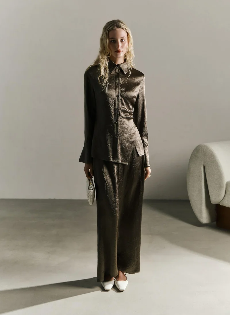 Lichi Fitted shirt in crinkled-effect fabric