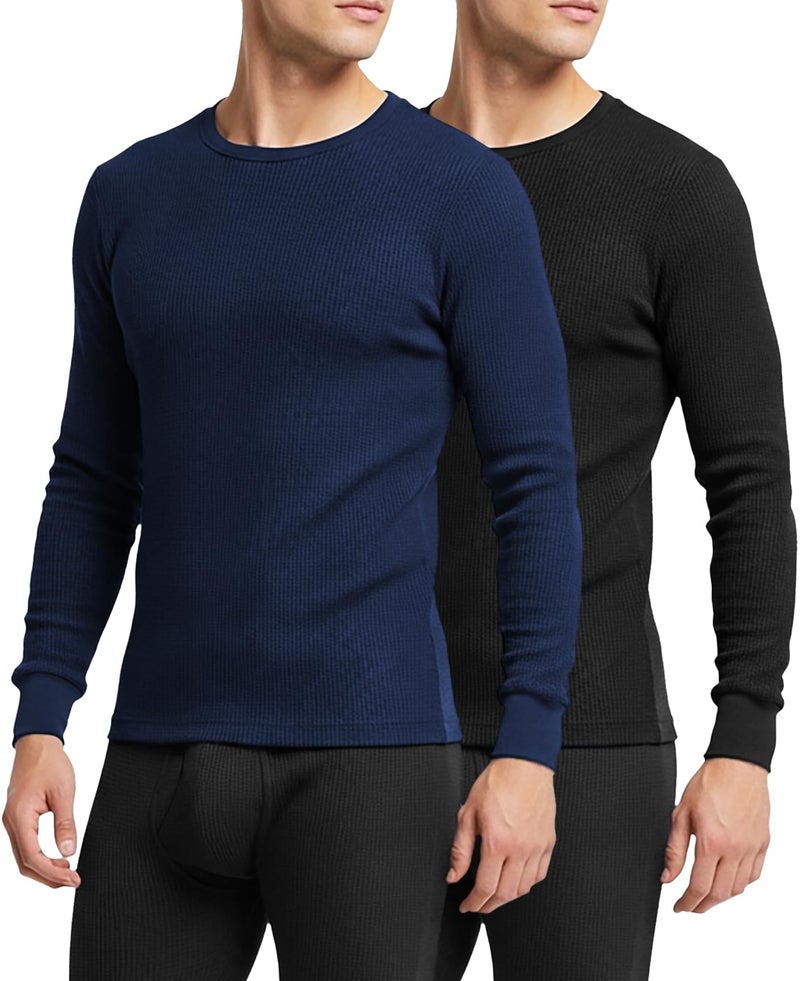 Andrew Scott Men's Traditional Waffle Thermal Underwear Long Sleeve Shirt | Baselayer Crew Neck Top | Multi Packs - Image 1
