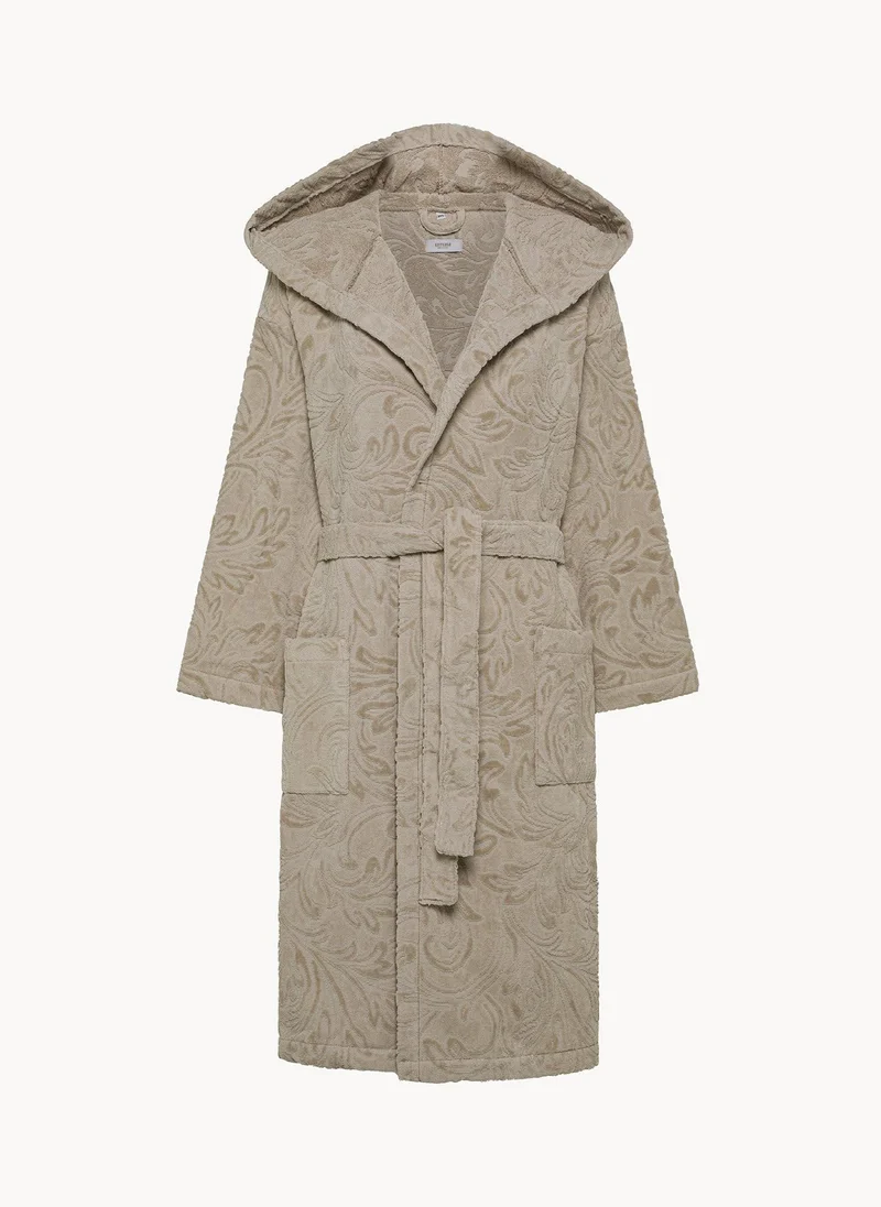 Coincasa Coincasa-Floral Work Cotton Velour Bathrobe-Beige