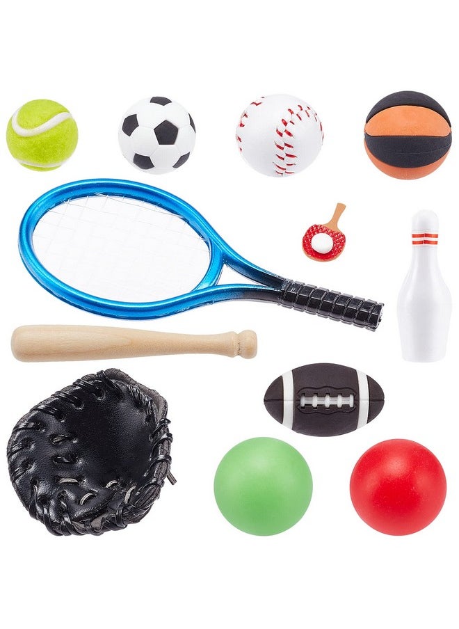 FINGERINSPIRE - 24 Pcs Dollhouse Miniature Sports Set Mini Baseball Tennis Football Basketball Rugby Bowling Table Tennis Ball Clubs Ball Bats Mini House Decoration Accessories For Dollhouse Collection - Image 1