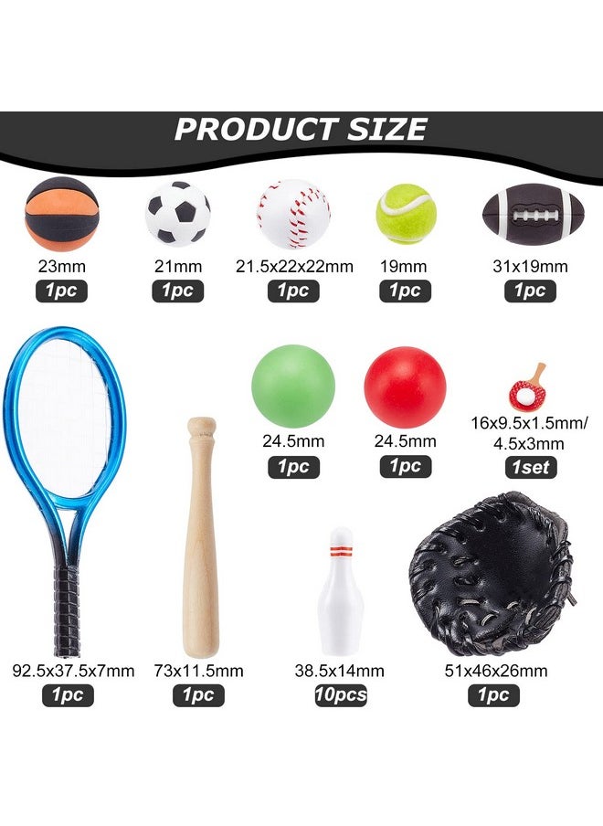 FINGERINSPIRE - 24 Pcs Dollhouse Miniature Sports Set Mini Baseball Tennis Football Basketball Rugby Bowling Table Tennis Ball Clubs Ball Bats Mini House Decoration Accessories For Dollhouse Collection - Image 1