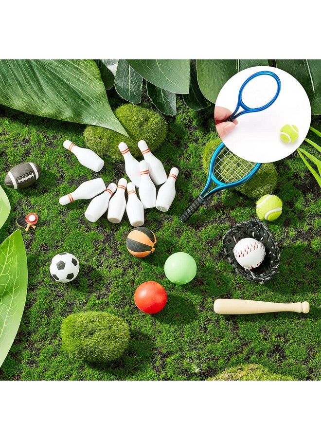 FINGERINSPIRE - 24 Pcs Dollhouse Miniature Sports Set Mini Baseball Tennis Football Basketball Rugby Bowling Table Tennis Ball Clubs Ball Bats Mini House Decoration Accessories For Dollhouse Collection - Image 1