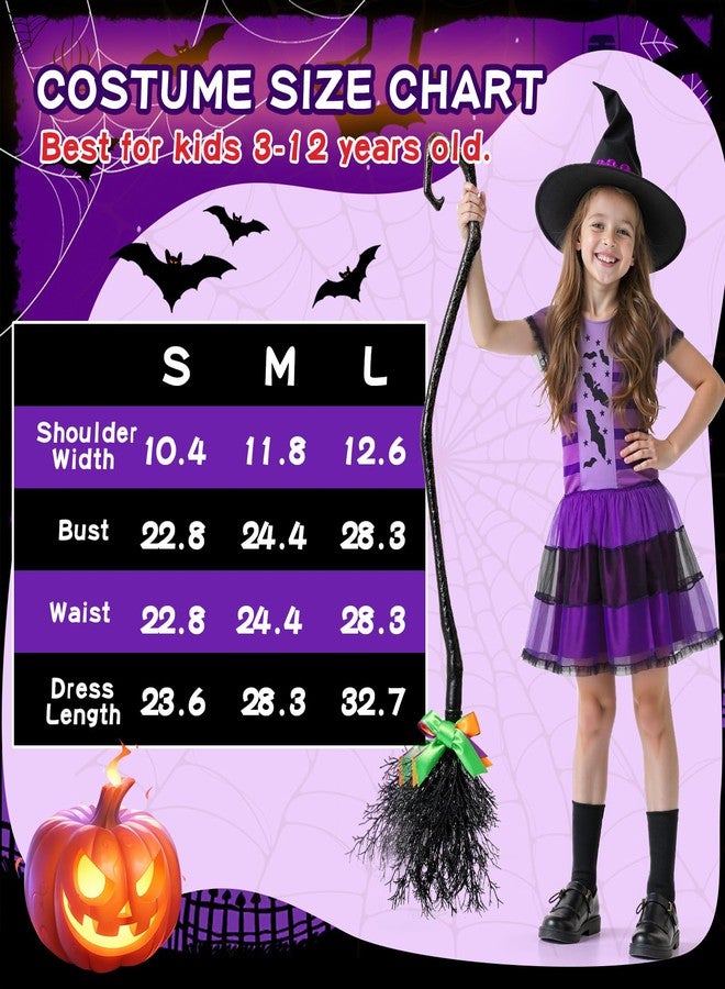 PEADUCK Kids Witch Costume for Girls, Toddler Witch Costume with Hat and Broom, Halloween Costumes Dress Up Role Play Set, Halloween Party Costumes for Girls 3-12 - Image 3