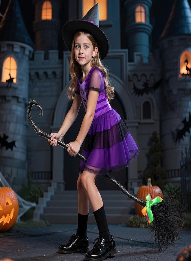 PEADUCK Kids Witch Costume for Girls, Toddler Witch Costume with Hat and Broom, Halloween Costumes Dress Up Role Play Set, Halloween Party Costumes for Girls 3-12 - Image 4