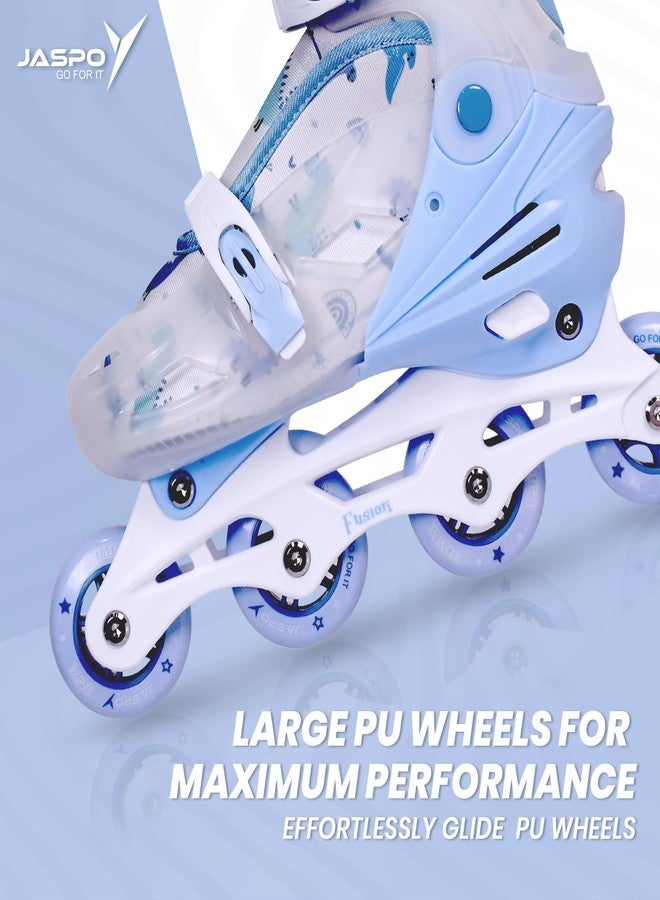JASPO Fusion Stylish Adjustable Inline Skates for Kids & Youth - Lightweight Fibre-Body with 70mm PU Wheels, ABEC-7 Bearings & Ultra-Comfort Padding for All Age Groups (Blue, Large) (23.5-26 cms) - Image 3