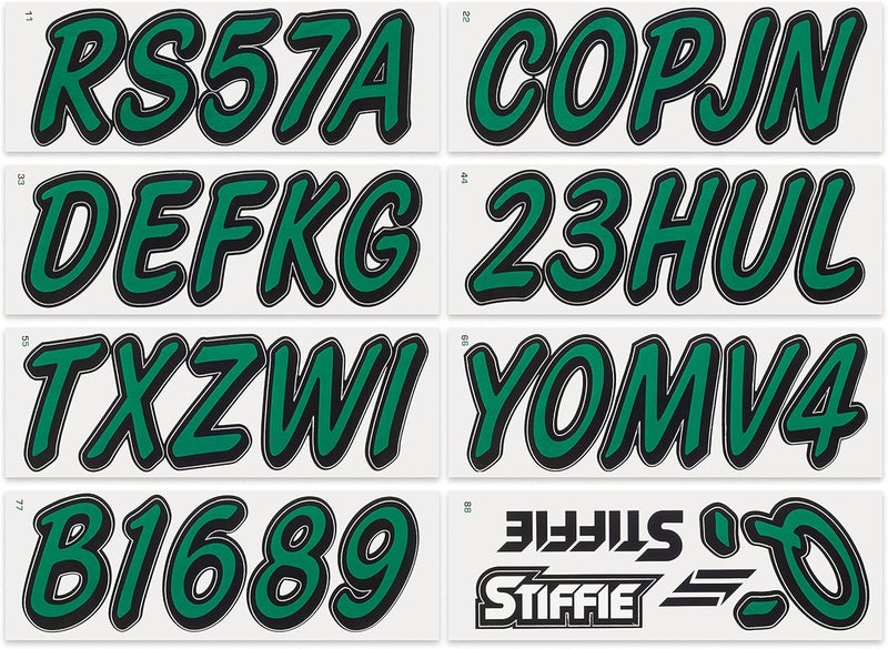 Stiffie ملصقات تعريفية صلبة من STIFFIE Whipline باللون الأخضر السباقي/الأسود مقاس 3 بوصات، أرقام تعريف أبجدية رقمية للقوارب والمركبات المائية الشخصية شكل منتظم ومتناسق - Image 3