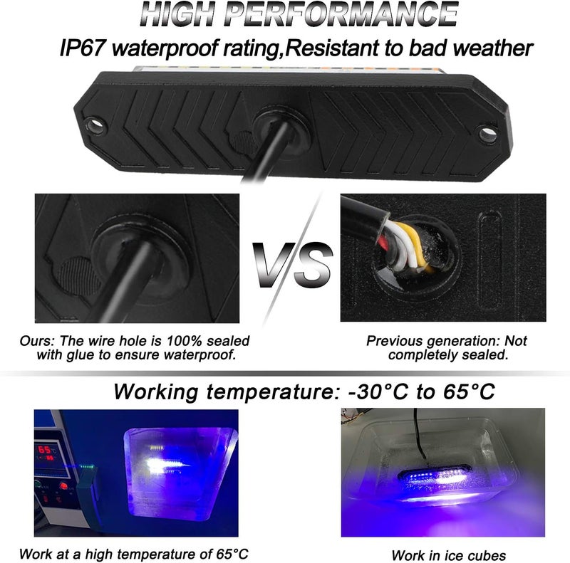 ASPL 8pcs Sync Feature Ultra Slim 12-LED Surface Mount Flashing Strobe Lights for Truck Car Vehicle LED Mini Grille Light Head Emergency Beacon Hazard Warning Lights (Blue/White) - Image 3