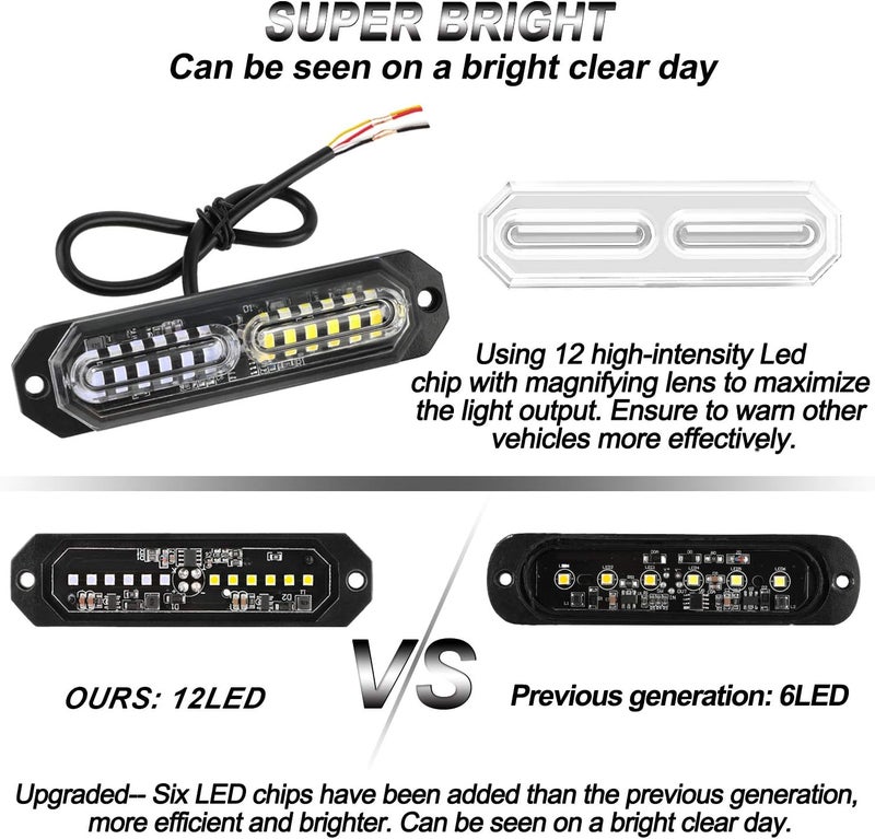 ASPL 8pcs Sync Feature Ultra Slim 12-LED Surface Mount Flashing Strobe Lights for Truck Car Vehicle LED Mini Grille Light Head Emergency Beacon Hazard Warning Lights (Blue/White) - Image 2