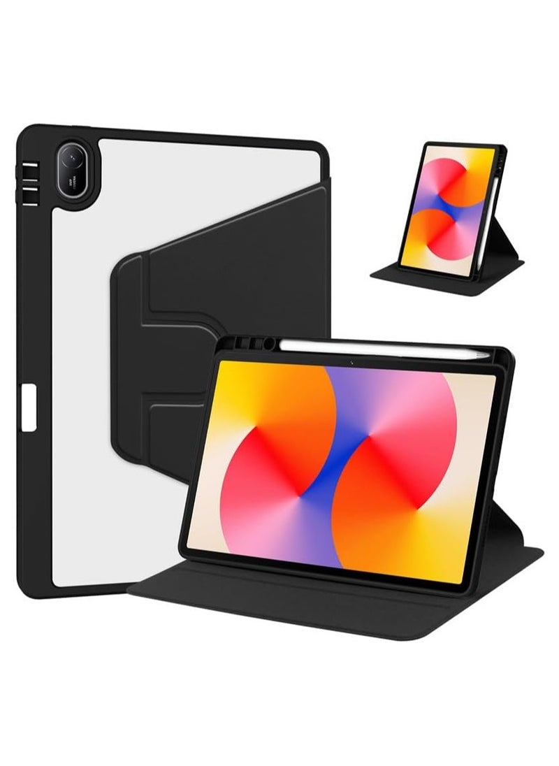 VKL - Clear Back Case Compatible with Huawei MatePad SE 11 inch 2024 with Pen Holder, 360 Degree Swivel Stand Flip Smart Tablet Cover Auto Sleep/Wake Case (Black) - Image 1