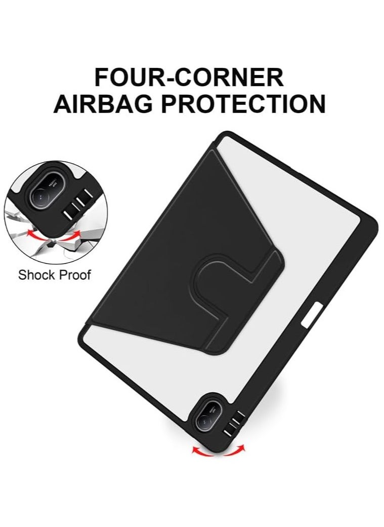 VKL - Clear Back Case Compatible with Huawei MatePad SE 11 inch 2024 with Pen Holder, 360 Degree Swivel Stand Flip Smart Tablet Cover Auto Sleep/Wake Case (Black) - Image 1