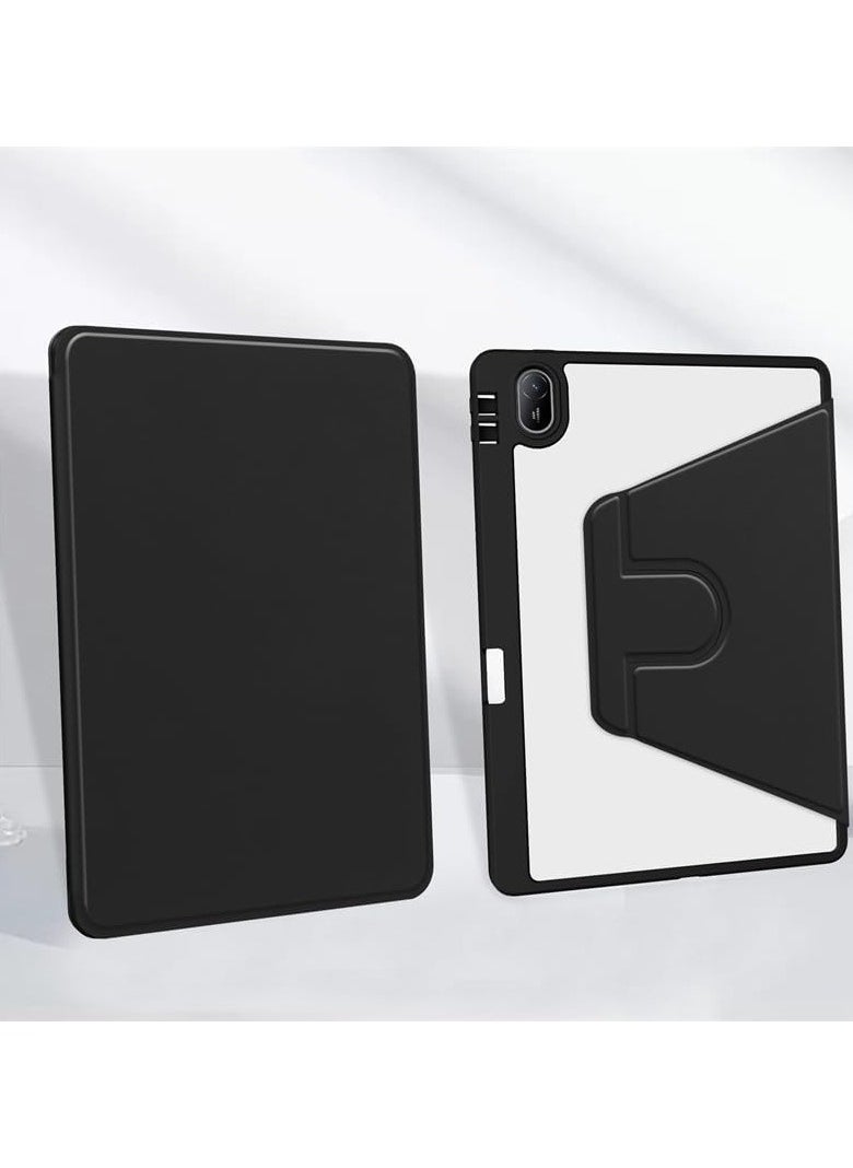 VKL - Clear Back Case Compatible with Huawei MatePad SE 11 inch 2024 with Pen Holder, 360 Degree Swivel Stand Flip Smart Tablet Cover Auto Sleep/Wake Case (Black) - Image 1