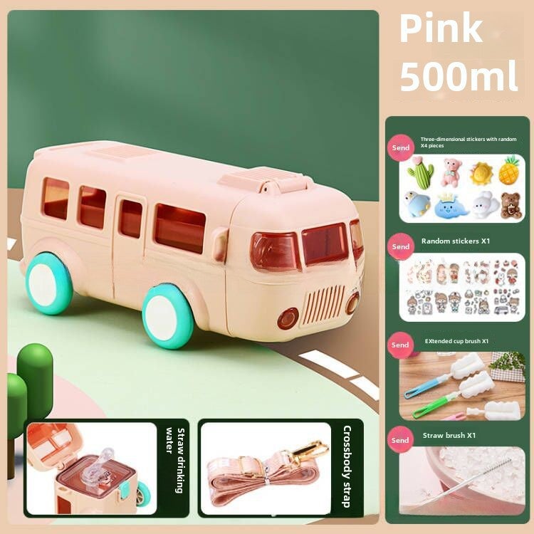 Leakproof Tritan Car Sippy Cup for KidsPink 500ml + tritan Material + shoulder strap + Cup brush straw brush + 3D sticker Pink 500ml + tritan Material + shoulder strap + Cup brush straw brush + 3D sticker