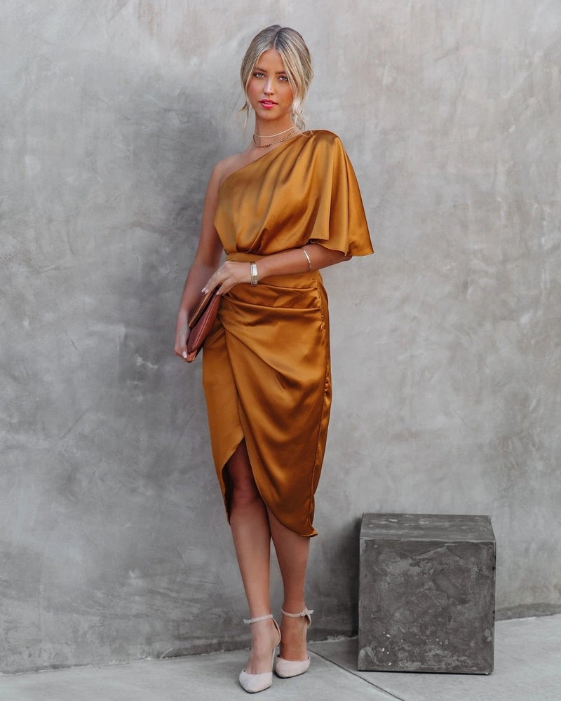WU 2026 Sexy One-Sleeve Rose Irregular Dress for Evening Events - Image 1