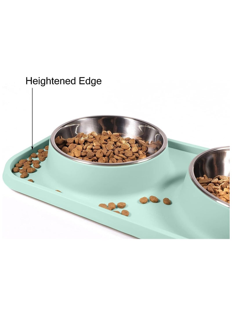 ماهمير® اوعية طعام وماء للقطط، اوعية سيليكون مضادة للانزلاق ومضادة للانسكاب مع حامل، اطباق مياه من الستانلس ستيل قابلة للازالة للقطط والكلاب الصغيرة الحجم (اكوامارين) - Image 2