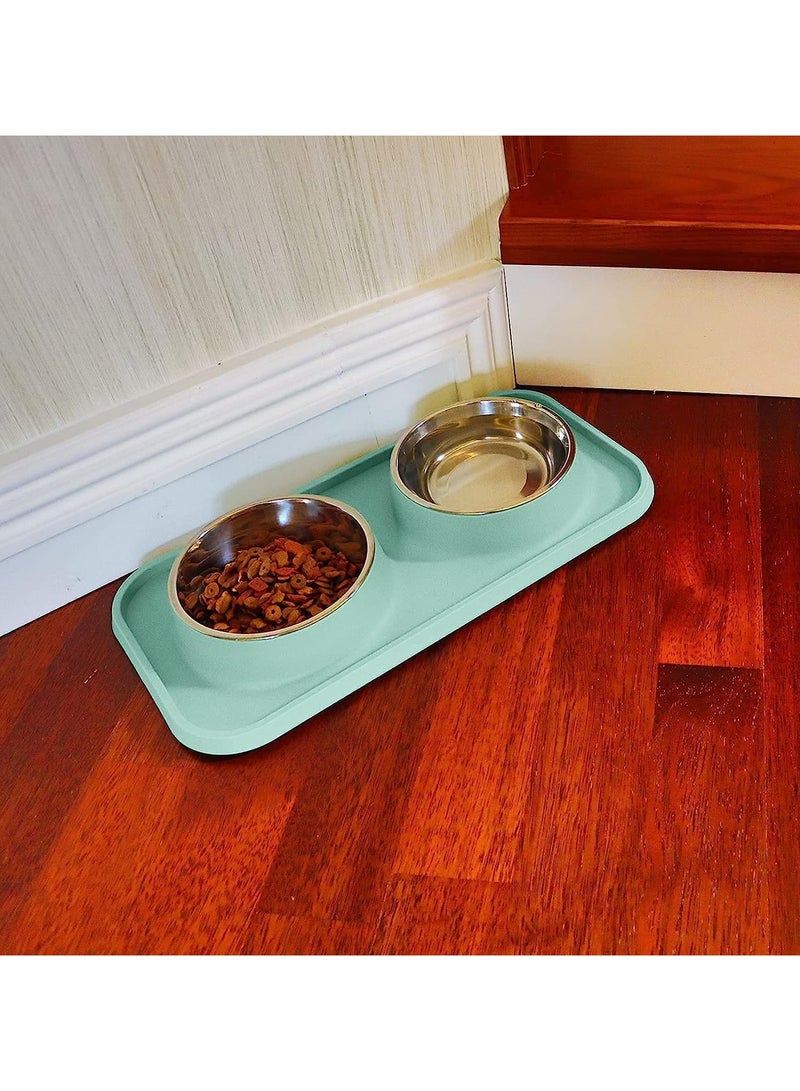 ماهمير® اوعية طعام وماء للقطط، اوعية سيليكون مضادة للانزلاق ومضادة للانسكاب مع حامل، اطباق مياه من الستانلس ستيل قابلة للازالة للقطط والكلاب الصغيرة الحجم (اكوامارين) - Image 3