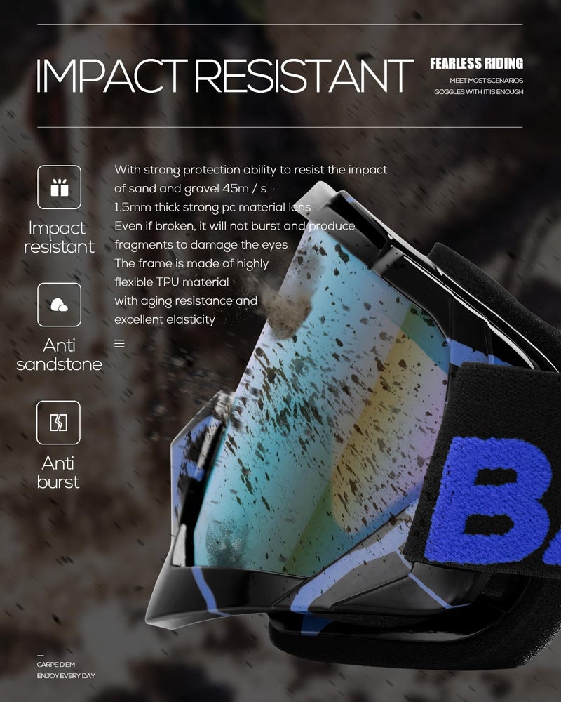 BATFOX Dirt Bike ATV Goggles Motorcycle Gear Riding Motocross Dirtbike 4-Wheeler MX DH Accessories Goggles Glasses for Men Women Youth UV400 Protection Dust-proof Anti-Slip Strap - Image 3