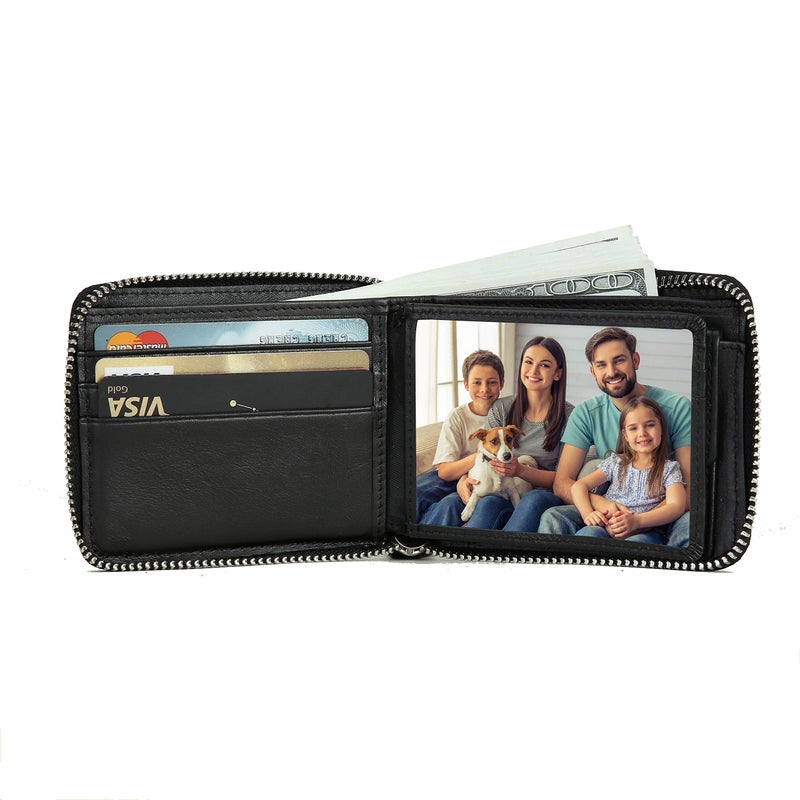 CALFART محافظ رفيعة بسحاب للرجال من الجلد RFID محفظة ثنائية الطي لحامل بطاقات الائتمان بسحاب مع جيب للعملات المعدنية - Image 4