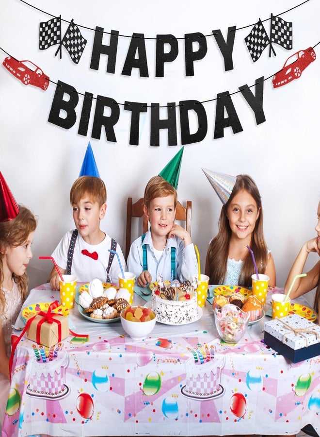 XIHIRCD لافتة عيد ميلاد بتصميم سيارة سباق - علم متقلب، عيد ميلاد سعيد، أبيض وأسود - لوازم تزيين حفلات بطابع سباقات السيارات - Image 5