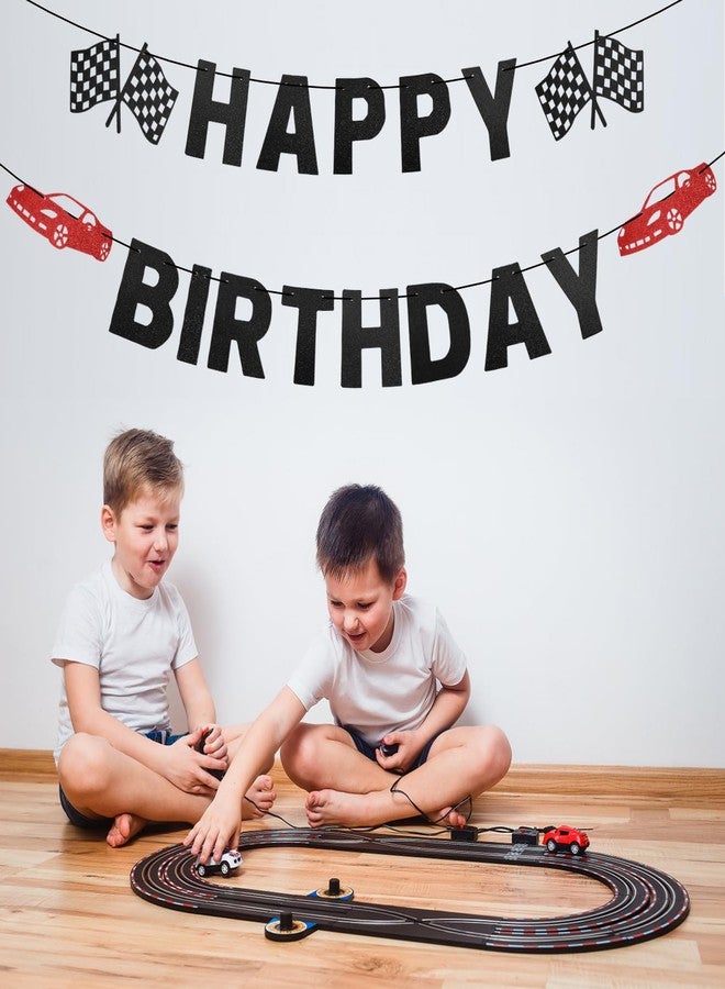 XIHIRCD لافتة عيد ميلاد بتصميم سيارة سباق - علم متقلب، عيد ميلاد سعيد، أبيض وأسود - لوازم تزيين حفلات بطابع سباقات السيارات - Image 4