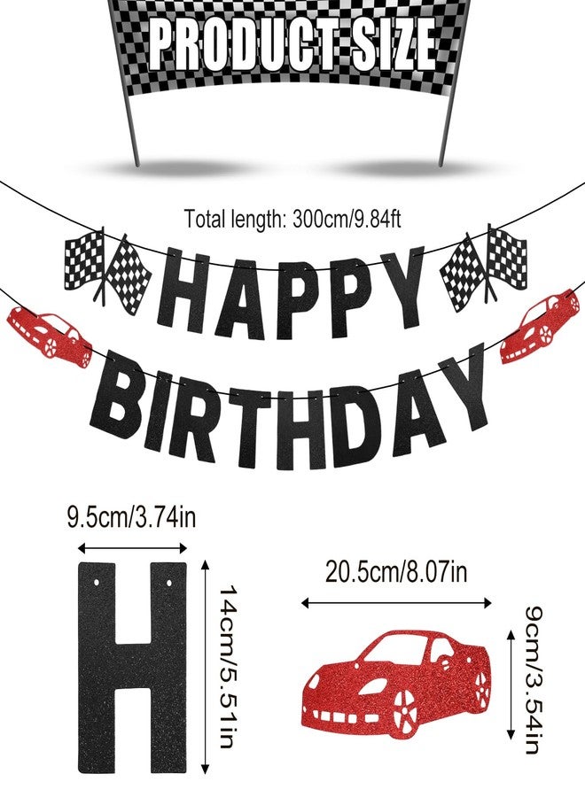 XIHIRCD لافتة عيد ميلاد بتصميم سيارة سباق - علم متقلب، عيد ميلاد سعيد، أبيض وأسود - لوازم تزيين حفلات بطابع سباقات السيارات - Image 2