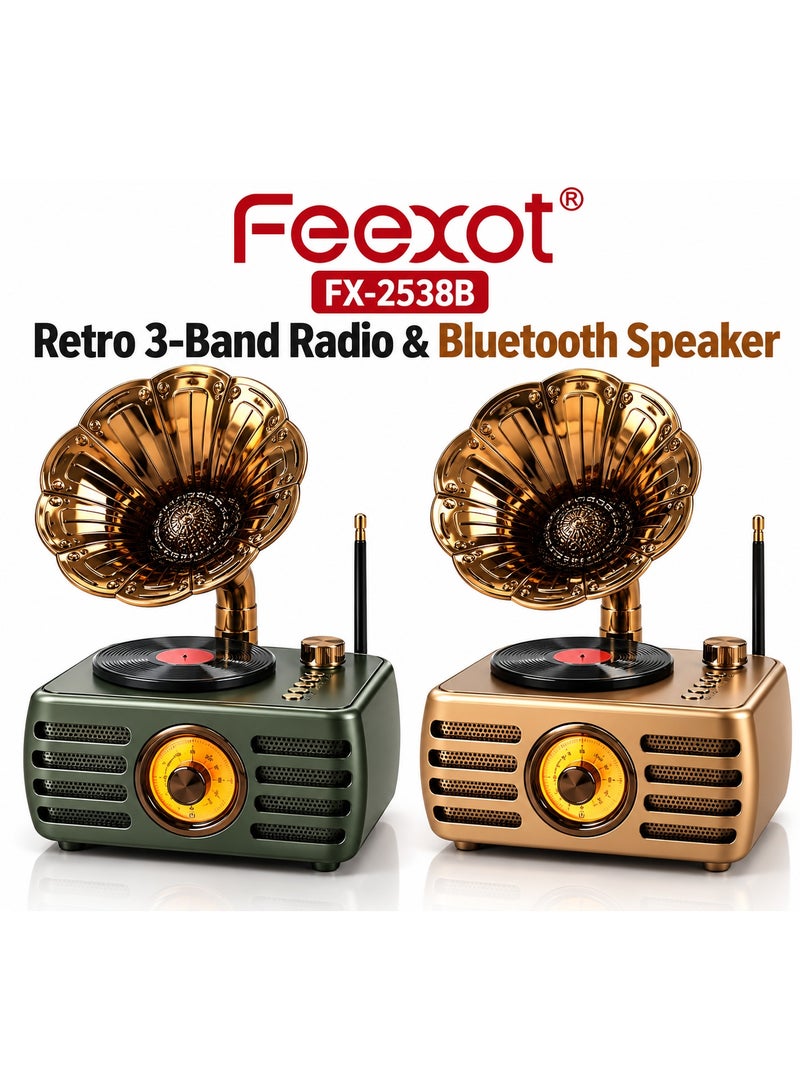 Feexot Vintage Radio Bluetooth Speaker Retro Home Decor Gramophone Style FM AM SW 3-Band Radio MP3 USB TF AUX Rechargeable Multicolor - Image 2