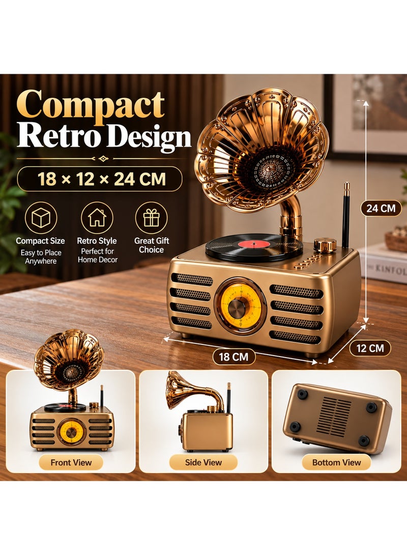 Feexot Vintage Radio Bluetooth Speaker Retro Home Decor Gramophone Style FM AM SW 3-Band Radio MP3 USB TF AUX Rechargeable Multicolor - Image 4