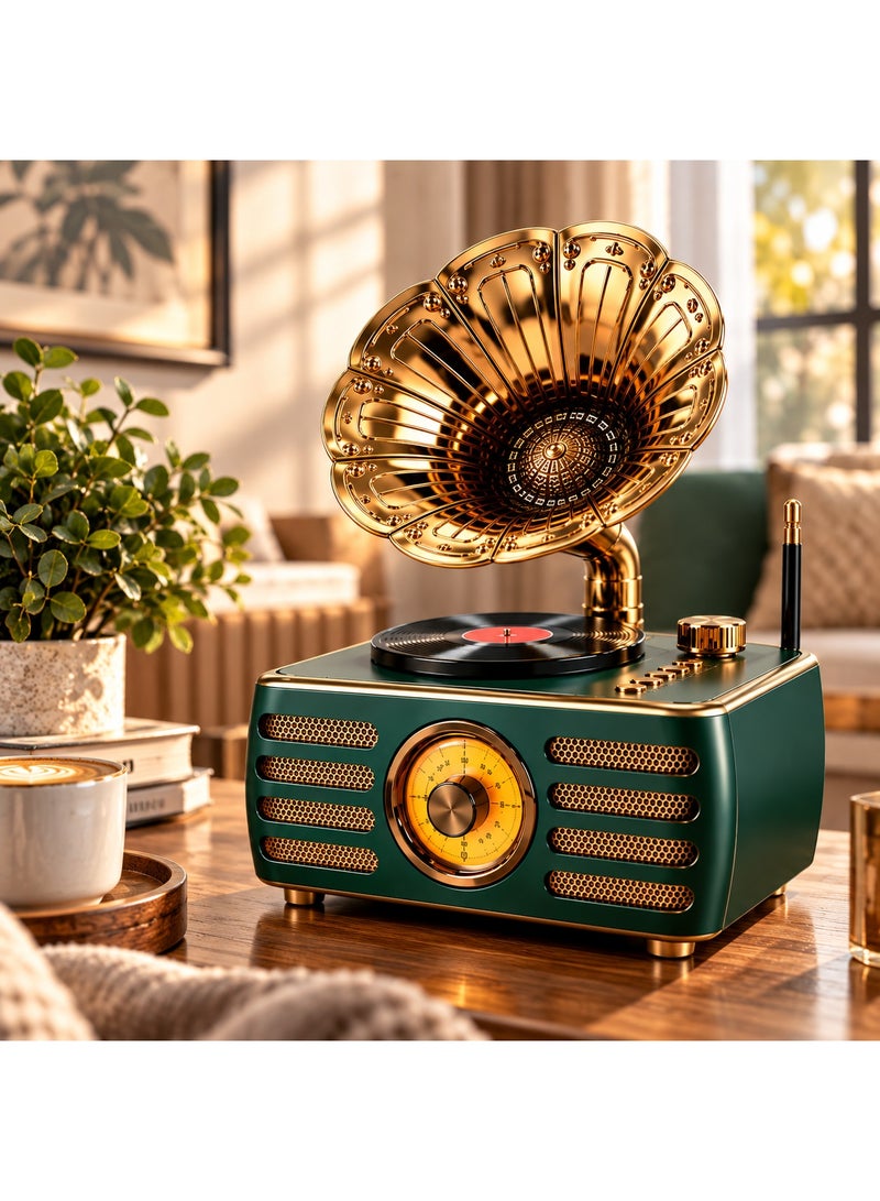 Feexot Vintage Radio Bluetooth Speaker Retro Home Decor Gramophone Style FM AM SW 3-Band Radio MP3 USB TF AUX Rechargeable Multicolor - Image 1