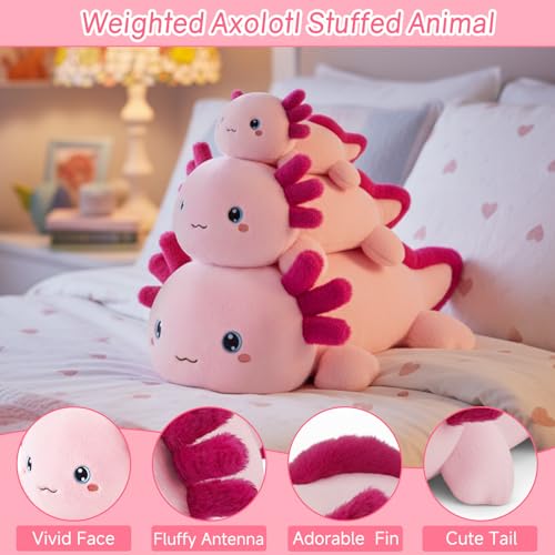 SQEQE Weighted Stuffed Animal Axolotl Soft Weighted Axolotl Plush Toy Cute Hugging Pillow Gift for Kids Adults Home Decoration Valentines Gifts Birthday Present 98 Inch 08 Lb - Image 5
