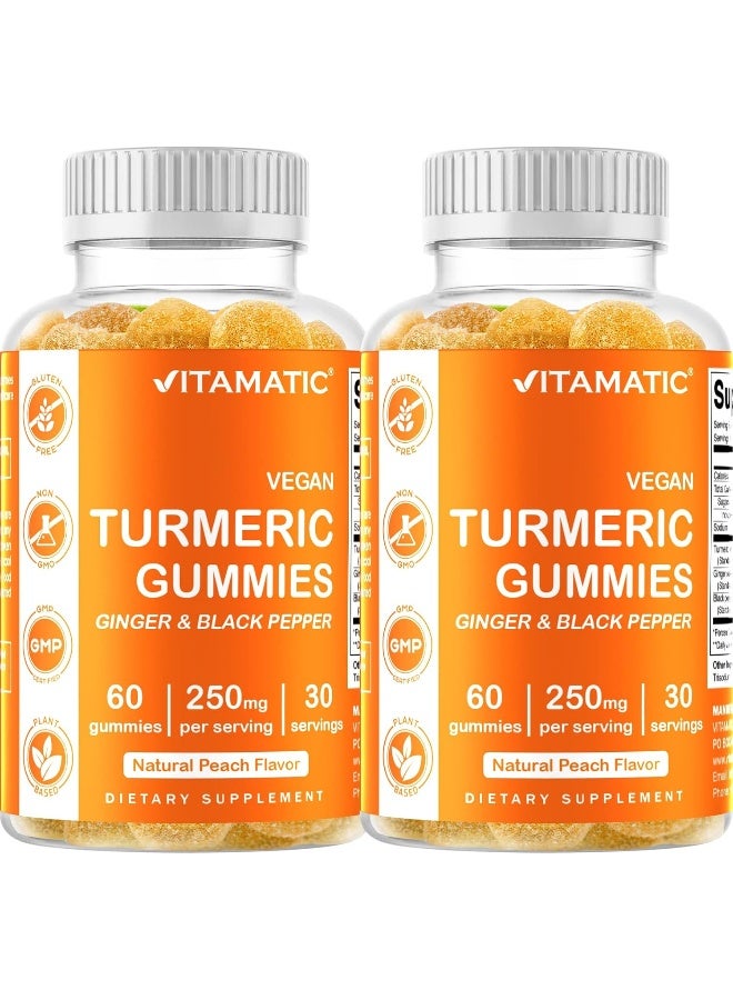Vitamatic 2 Pack Turmeric Gummies with Ginger & Black Pepper Extract - 95% Curcuminoids - 60 Vegan Gummies - Image 1
