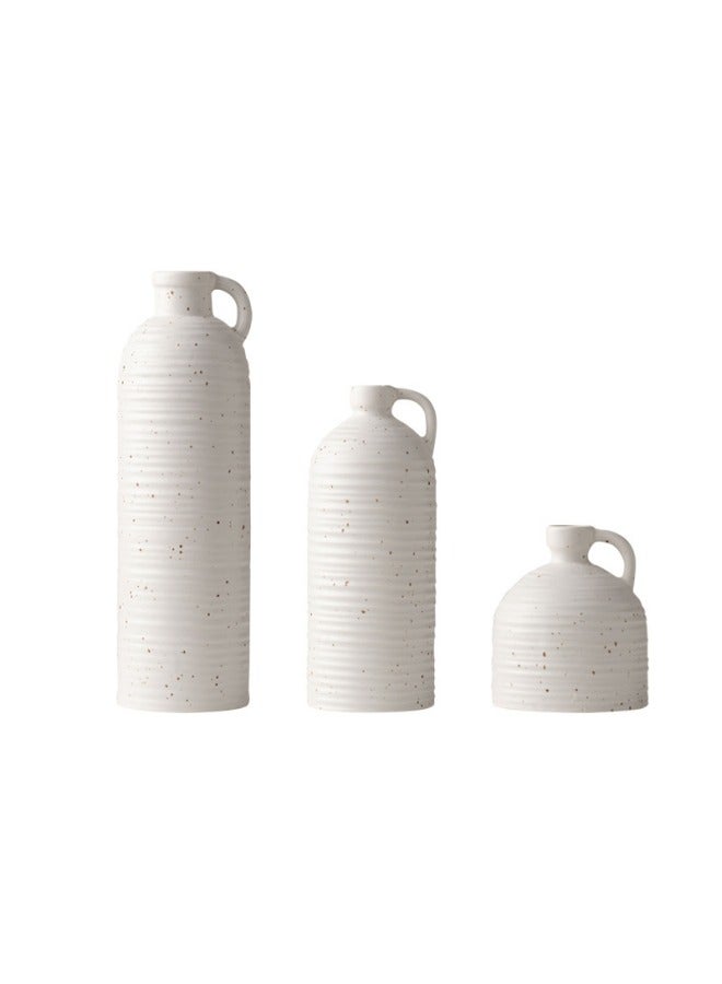general Modern Farmhouse Distressed Two-Toned White Small Ceramic Jug Set of Three (3), Faux Floral Jugs, Distressed Decoration - Image 1