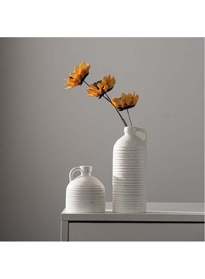 general Modern Farmhouse Distressed Two-Toned White Small Ceramic Jug Set of Three (3), Faux Floral Jugs, Distressed Decoration - Image 3