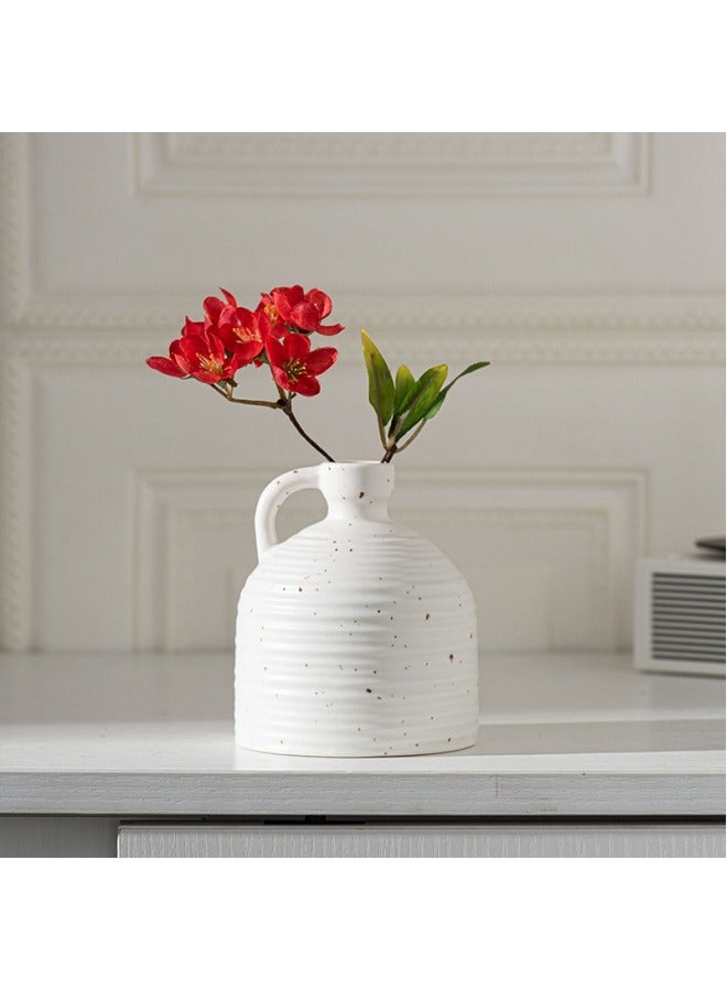 general Modern Farmhouse Distressed Two-Toned White Small Ceramic Jug Set of Three (3), Faux Floral Jugs, Distressed Decoration - Image 2