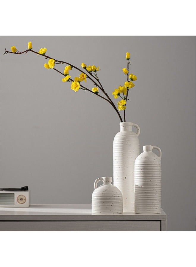 general Modern Farmhouse Distressed Two-Toned White Small Ceramic Jug Set of Three (3), Faux Floral Jugs, Distressed Decoration - Image 4