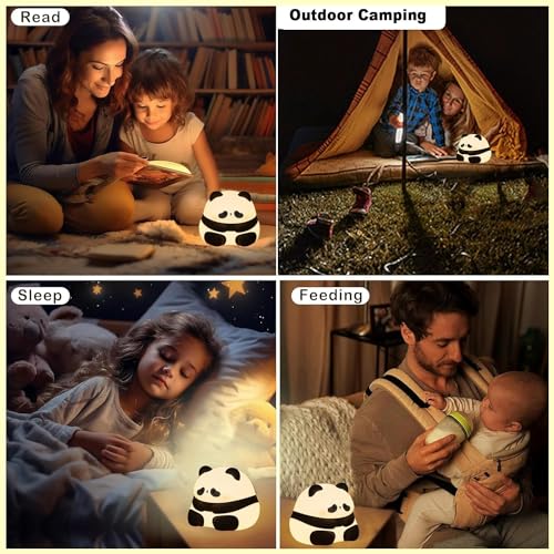 PLUSPOINT Cute Panda LED Light for Kids Portable USB Rechargeable Squishy Lamp for Bedroom Decor Silicone Kawaii Gift for Kids Birthday Color Changing Night Lamp for Baby (Panda) - Image 3