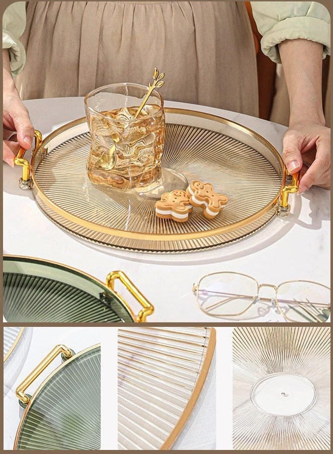 Beauenty Luxury Serving Tray Round Serving Tray Cosmetic Perfume Makeup Display Multifunction Decorative Tray Tea Fruit Tray Jewelry Tray with Handles for Living Room Storage Foods Drinks Makeups Jewelry(Gold) - Image 3