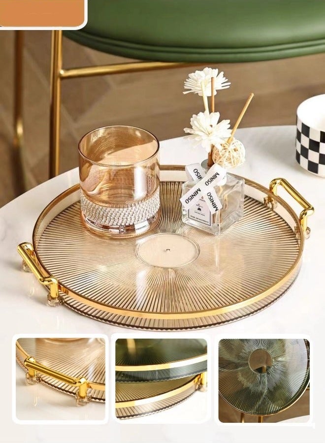 Beauenty Luxury Serving Tray Round Serving Tray Cosmetic Perfume Makeup Display Multifunction Decorative Tray Tea Fruit Tray Jewelry Tray with Handles for Living Room Storage Foods Drinks Makeups Jewelry(Gold) - Image 1