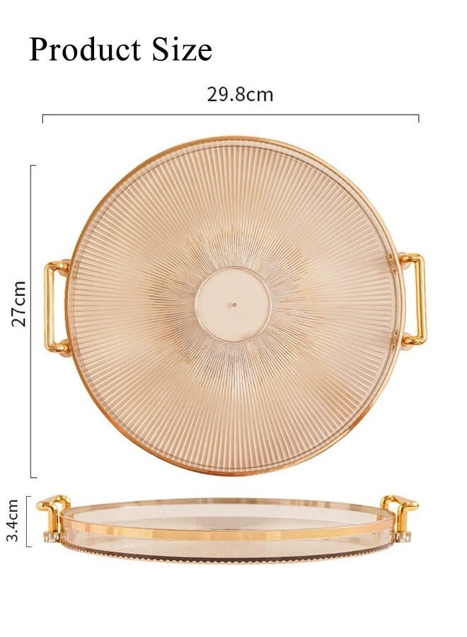 Beauenty Luxury Serving Tray Round Serving Tray Cosmetic Perfume Makeup Display Multifunction Decorative Tray Tea Fruit Tray Jewelry Tray with Handles for Living Room Storage Foods Drinks Makeups Jewelry(Gold) - Image 2