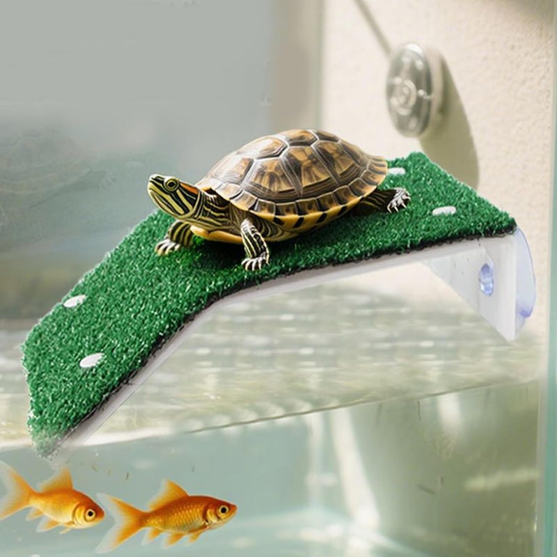 Basking Dock for Aquatic Turtles, Turtle Basking Land with Ramp, Simulation Grass Resting Area – for Tank Reptiles Terrapins Frogs Salamanders Crabs Hotel Balcony Living Room - Image 3