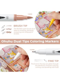 Ohuhu Ohuhu Art Markers Set|120 Colours Dual Tips Coloring Brush Fineliner Color Marker Pens|Water Based Marker For Calligraphy Drawing Sketching Coloring Bullet Journal|Assorted|Assorted  - Image 2