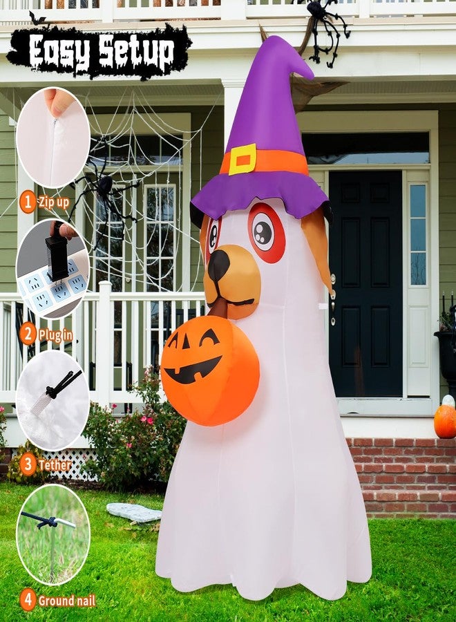GOOSH 6.2 FT Halloween Inflatables Dog Outdoor Decorations Blow Up Yard Cute Puppy Ghost with Pumpkin with Built-in LEDs for Indoor Party Garden Lawn Holiday Decor - Image 5