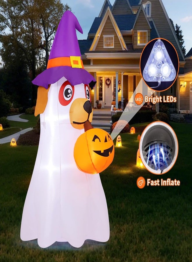 GOOSH 6.2 FT Halloween Inflatables Dog Outdoor Decorations Blow Up Yard Cute Puppy Ghost with Pumpkin with Built-in LEDs for Indoor Party Garden Lawn Holiday Decor - Image 3