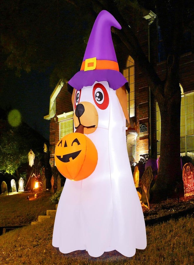 GOOSH 6.2 FT Halloween Inflatables Dog Outdoor Decorations Blow Up Yard Cute Puppy Ghost with Pumpkin with Built-in LEDs for Indoor Party Garden Lawn Holiday Decor - Image 2