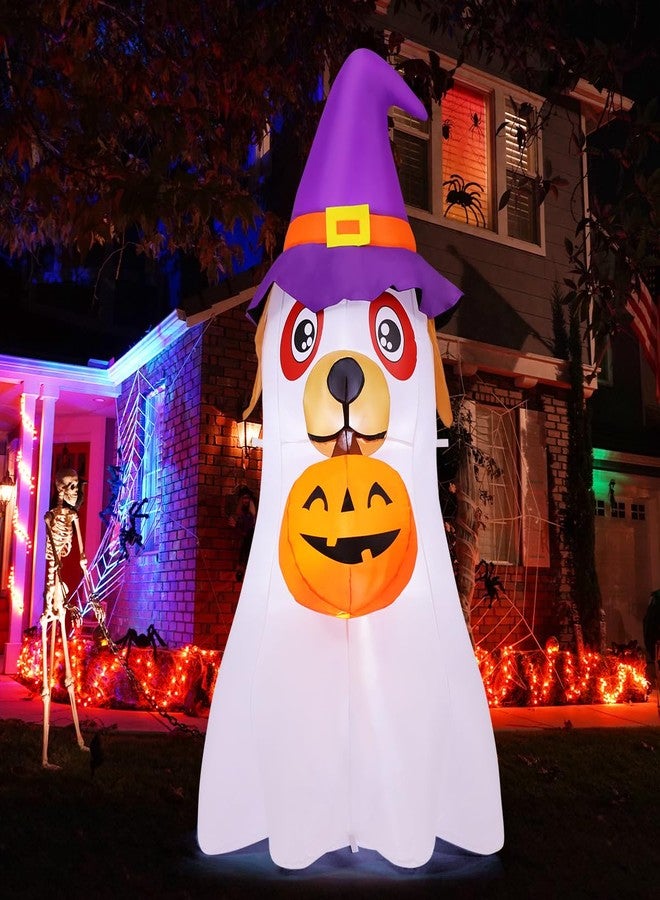 GOOSH 6.2 FT Halloween Inflatables Dog Outdoor Decorations Blow Up Yard Cute Puppy Ghost with Pumpkin with Built-in LEDs for Indoor Party Garden Lawn Holiday Decor - Image 1