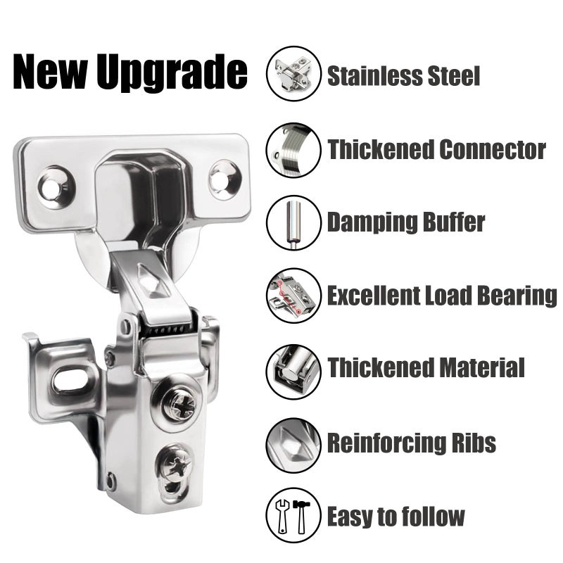Besteel 24 Pack 1/2 Inch Overlay Soft Close Cabinet Door Hinges For Kitchen Cabinet Hinges Hidden Hinge Stainless Steel Concealed Kitchen Cabinet Hinge Self Closing Screw Holes Distance Of Cup Is 45 Mm - Image 5