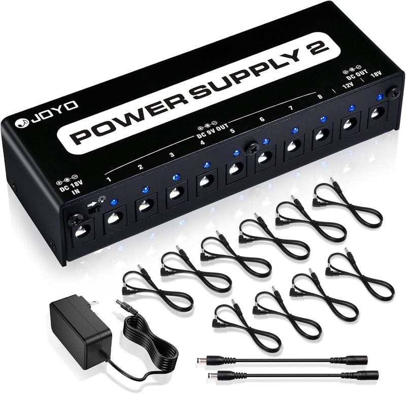 JOYO مزود طاقة دواسات الجيتار 10 مخرج معزول خيارات DC 9V 12V 18V لتأثيرات التشويه، الصدى، الكورس لسلاسل دواسات الجيتار (JP-02) - Image 1